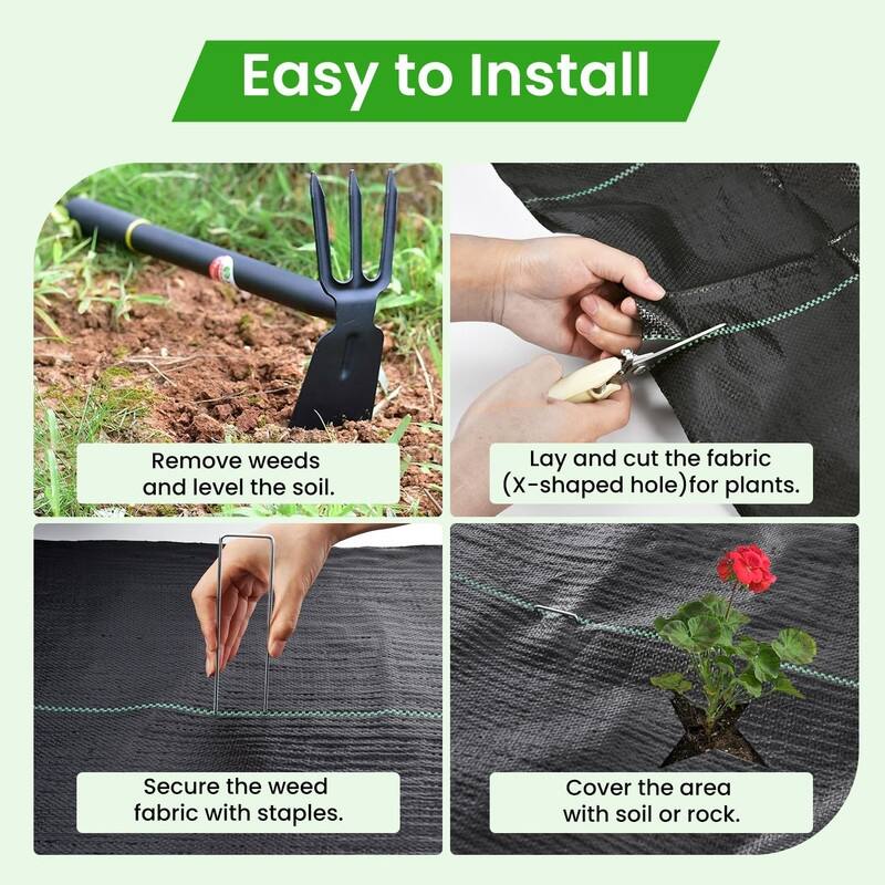 4x300ft Heavy-Duty Weed Barrier Fabric with 20 Pegs, 3.2oz