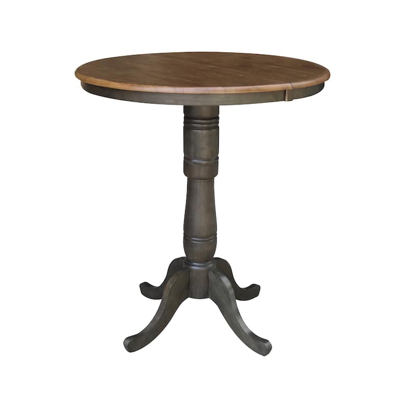 36" Round Top Pedestal Table with 12" leaf - 41.3"H - Bar Height in Hickory and Washed Coal