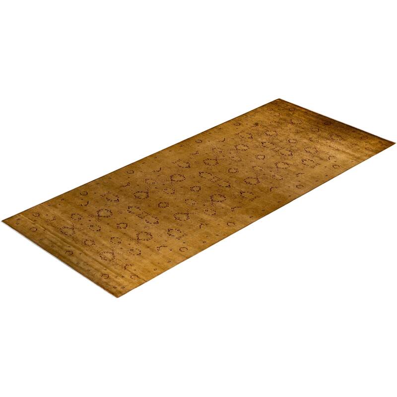 Overton Hand Knotted Wool Vintage Inspired Modern Contemporary Overdyed Gold Area Rug - 6' 2" x 14' 10"