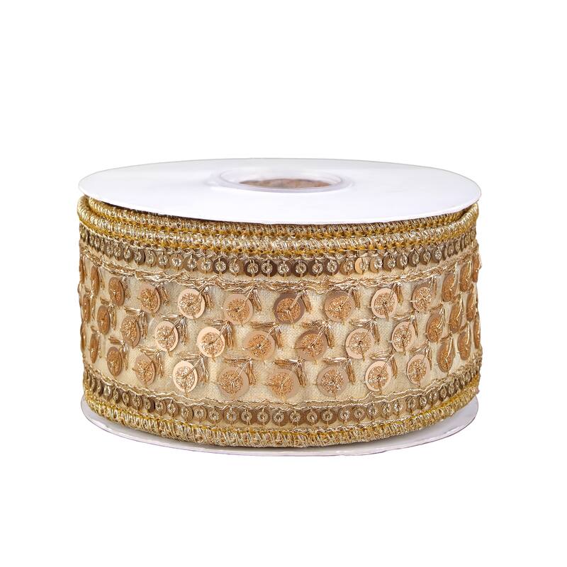 HGTV Home Collection Trim Metallic Dupioni Ribbon, Gold, 2.5 in - 2.5 in