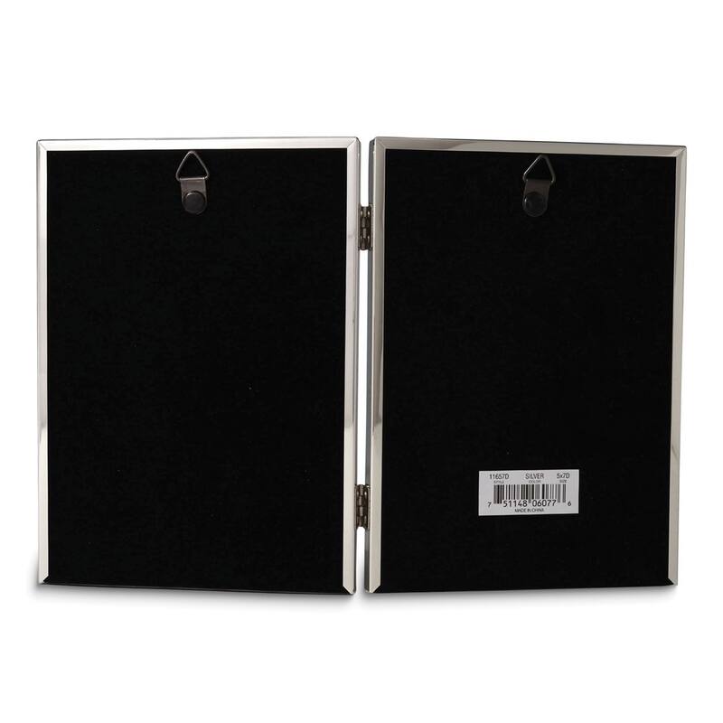 Curata Polished Silver-Plated 5x7 Portrait Hinged Double Frame - Bead Border Design