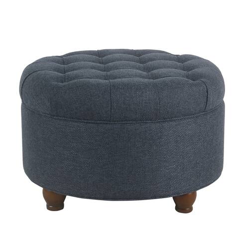 Fabric Upholstered Wooden Ottoman with Tufted Lift Off Lid Storage, Navy Blue