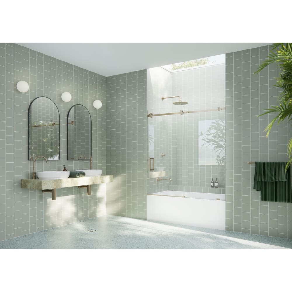 Glass Warehouse 52 in. - 56 in. x 60in. Frameless Bath Tub Sliding Shower Door with Square Hardware