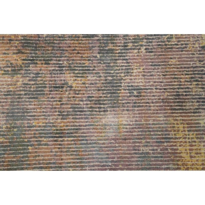 Hand Knotted Oriental Viscose Silk Carpet Modern All-Over Multi-Colored Abstract Area Rug - 7' 6'' X 5' 4''