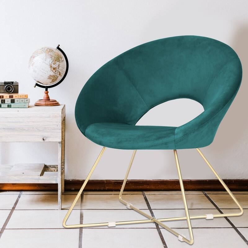 Adeco Accent Chair Modern Velvet Vanity Dining Chair Metal Legs