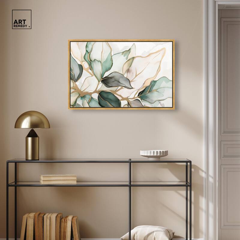 Golden Veined Leaves II Canvas by Art Remedy