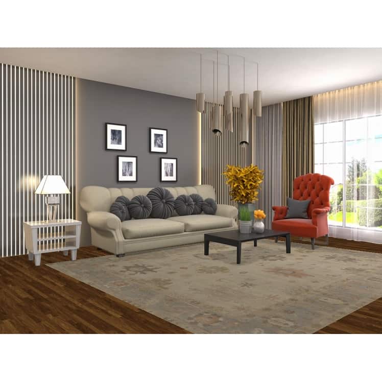 Hand Knotted Oriental 100% Wool Carpet Transitional All-Over Beige & Ivories Oushak Area Rug - 9' 9'' X 8' 2''