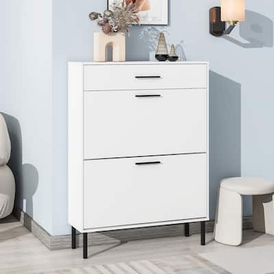 Shoe Cabinet with Drawers and Metal Legs