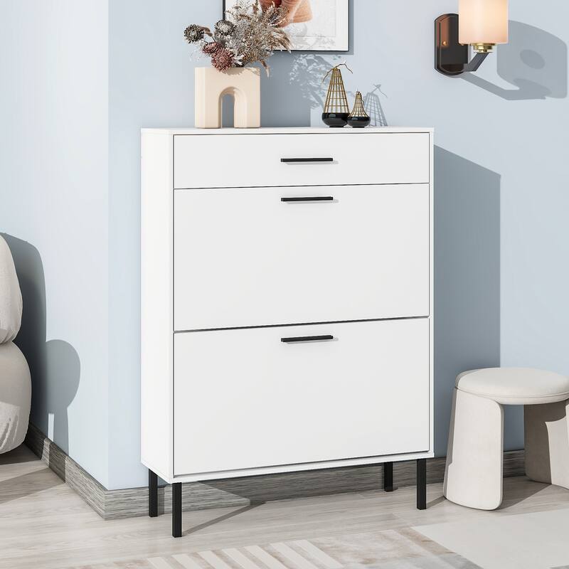 Shoe Storage Rack Storage Cabinet with Adjustable Flip Drawers, Metal Legs, and Space-Saving Design for Hallway, Entryway