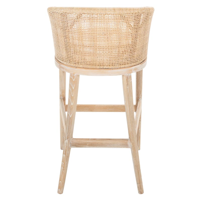 SAFAVIEH Brando Solid Wood Rattan 30-inch Seat Height Bar Stool (Fully Assembled) - 22.3" W x 20.5" L x 39" H