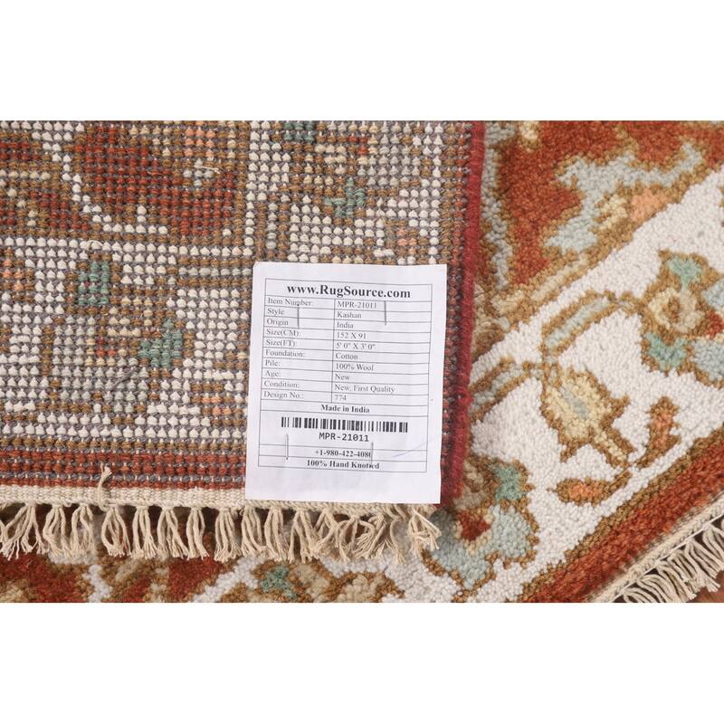 Kashan Oriental Foyer Rug Handmade Wool Carpet - 3'0"x 5'0"