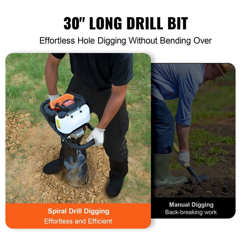 Gas Post Hole Digger 52CC 1450W with 8 inch Drill Bits with1 Extension Rod