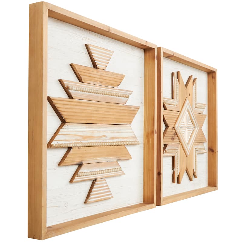 Wood Geometric Handmade Southwestern Beaded Wall Decor - Set of 2 Brown - Roche River Decor