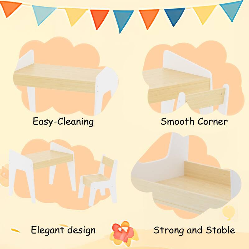 Kids Study Table and Chair Set 1 Piece Wooden Kids Furniture White Natural