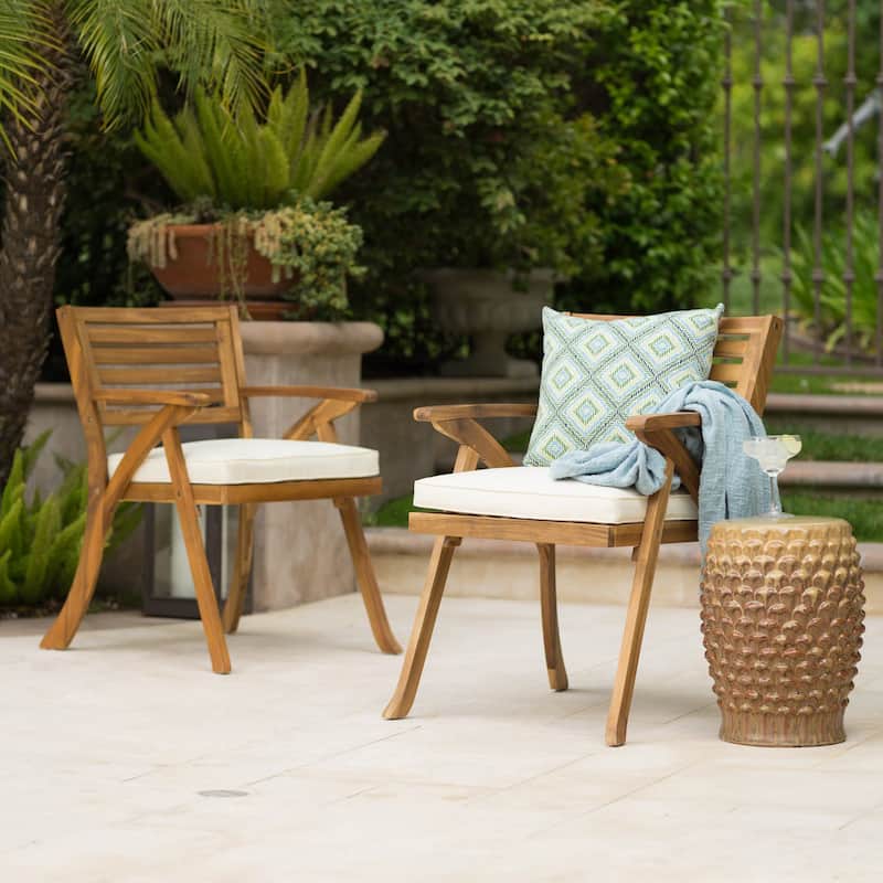 Outdoor Wood Dining Chair With Cushons (Set of 2) - Teak