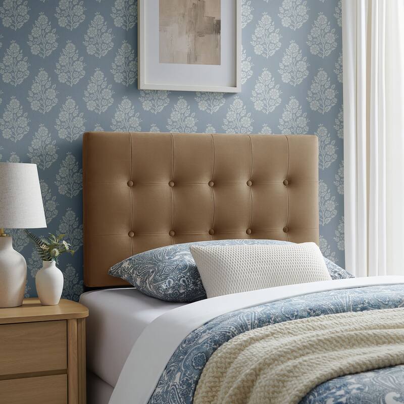 Emily Biscuit Tufted Performance Velvet Headboard - Taupe - Twin