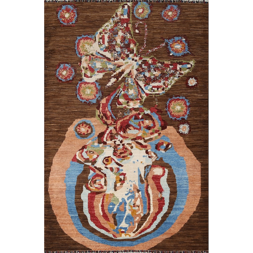 Vegetable Dye Contemporary Abstract Wool Area Rug Hand-knotted Carpet - 5'8" x 7'9"