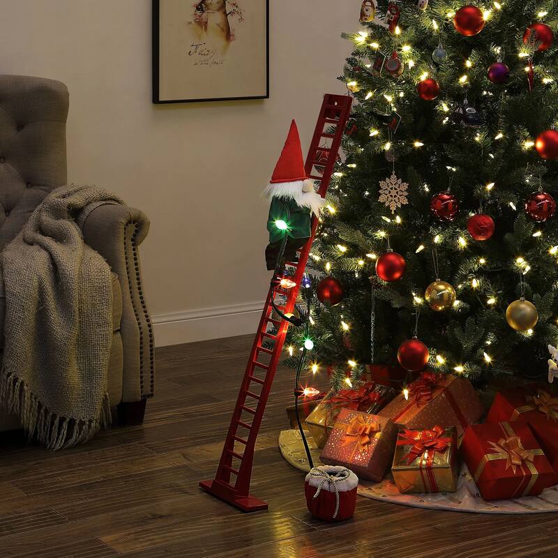 Mr. Christmas Animated and Musical Climbing Gnome with Light Strand Decoration - Red