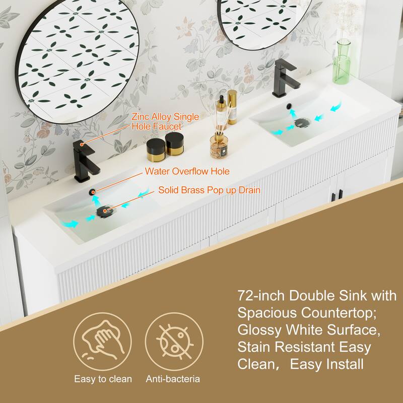 Modern 24"/30"/36"/48" Wave-Line Bathroom Vanity Set with Sink & Faucet