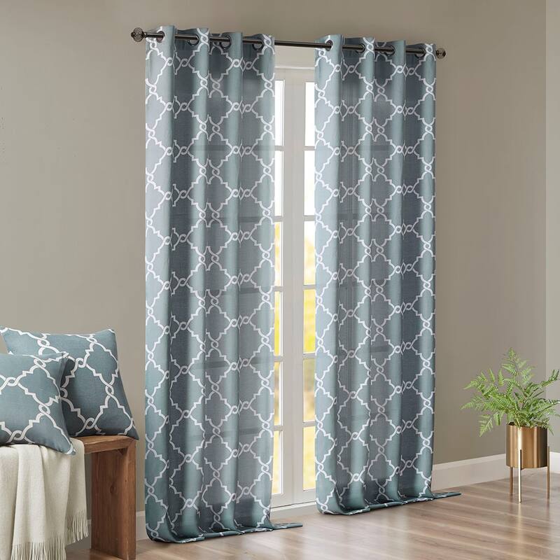 Fretwork Print Grommet Top Window Curtain Panel(Only 1 Pc Panel)