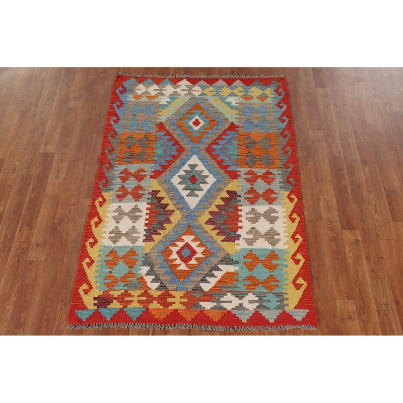 Southwestern Kilim Accent Rug Hand-Woven Oriental Wool Carpet - 3'5"x 5'1"