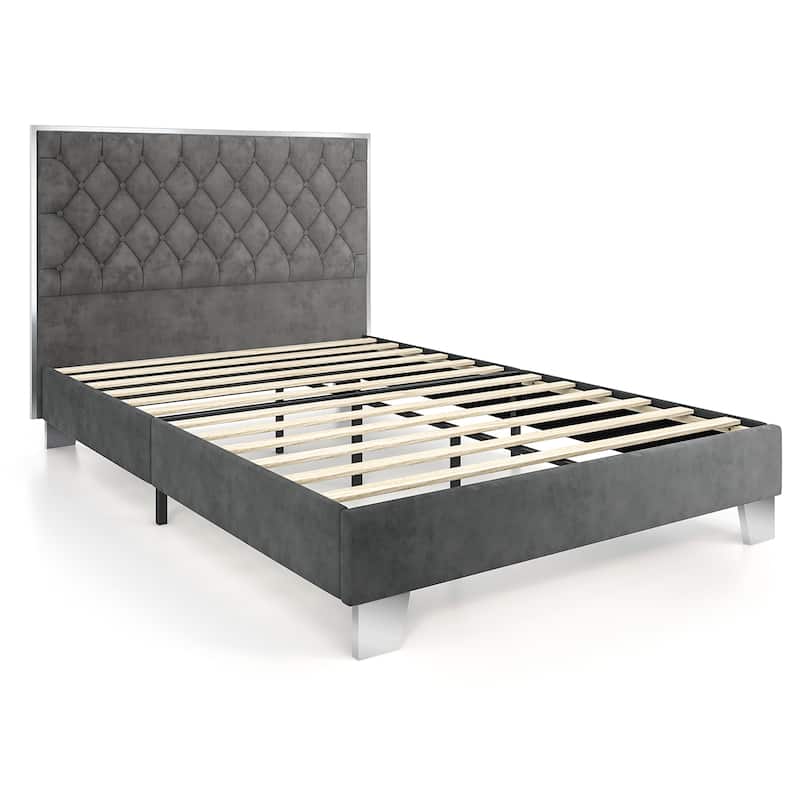 Costway Upholstered Bed Mattress Foundation with Button Tufted Velvet - Full