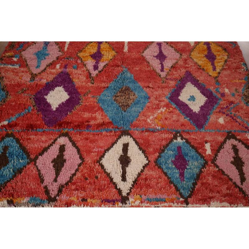 All-Over Geometric Plush Moroccan Area Rug Hand-Knotted Wool Carpet - 6'1"x 10'2"