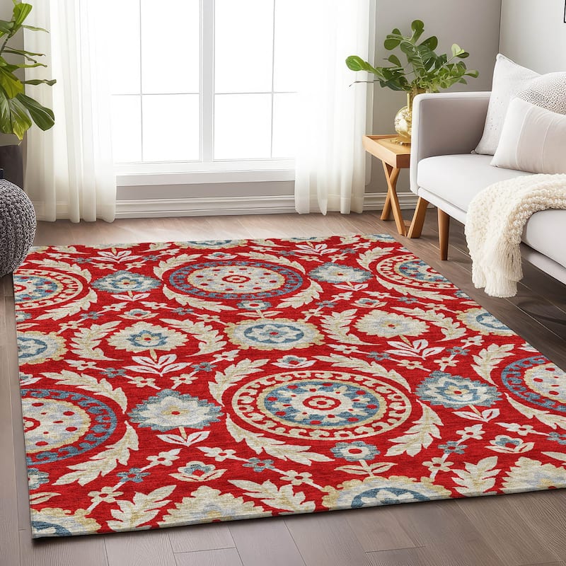 Premium Washable Super Soft Boho Global Mayfield Rug - Red - 8' x 10'