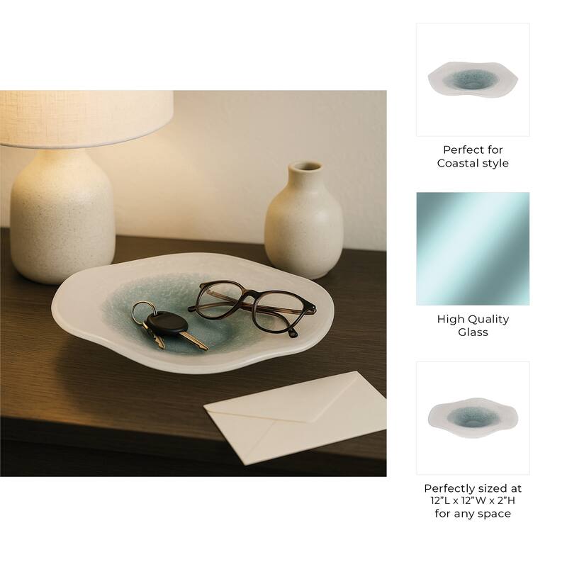 Decorative Speckled Wave Glass Bowl - Home Decor - 12", Blue & White - 12.0"