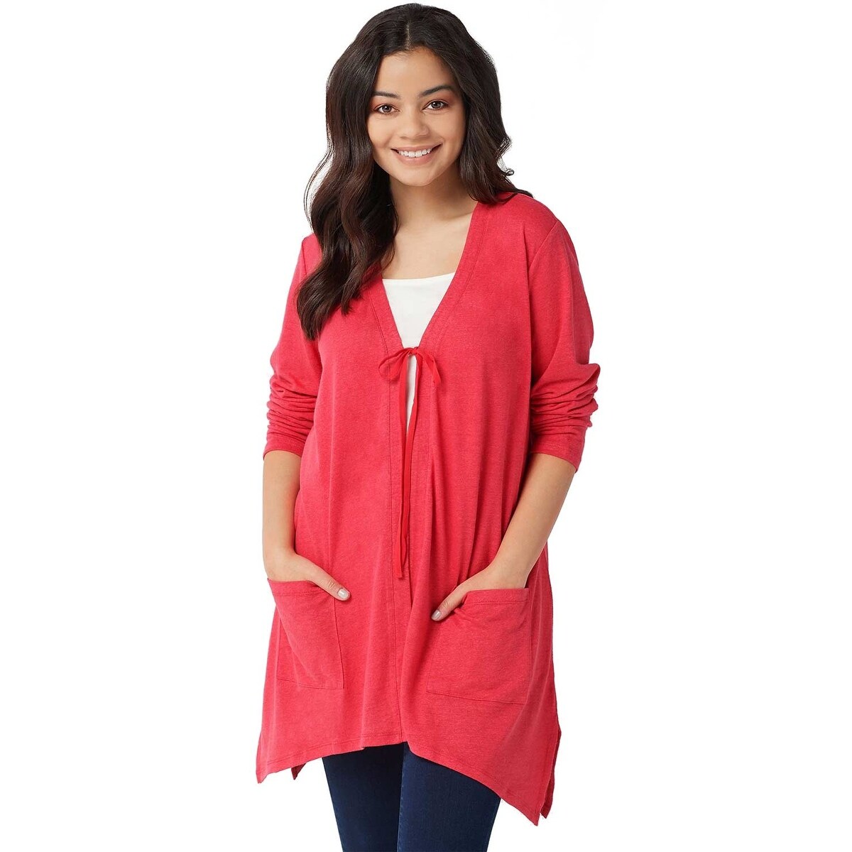 Shop Logo Lori Goldstein Tie Front Cardigan Sweater X Large Wild Strawberry A347647 Overstock 30952422
