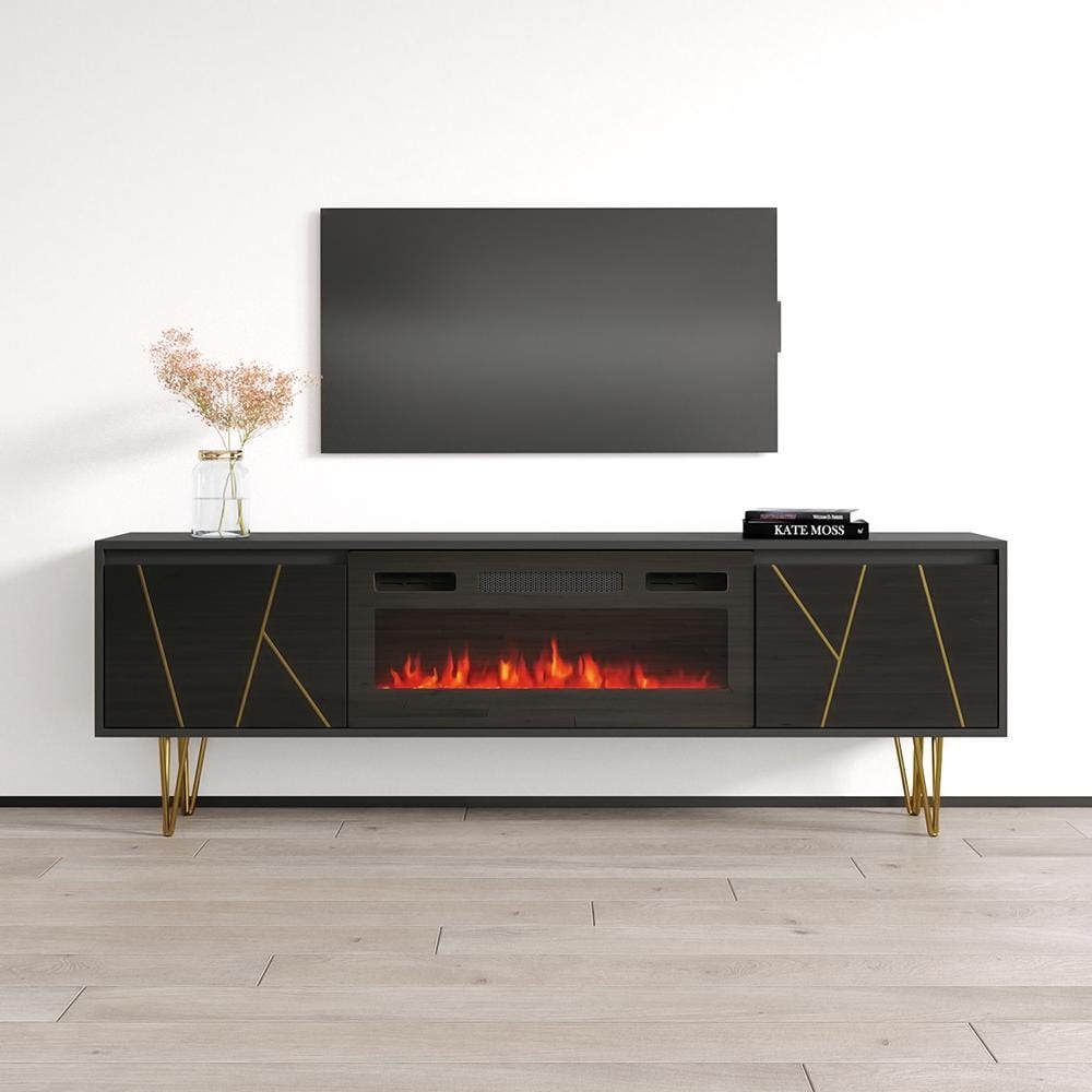 Meble Furniture Haifa 70.9" E-Fireplace TV Stand for TVs up to 80" with Remote Control, Hi-Gloss Entertainment for up