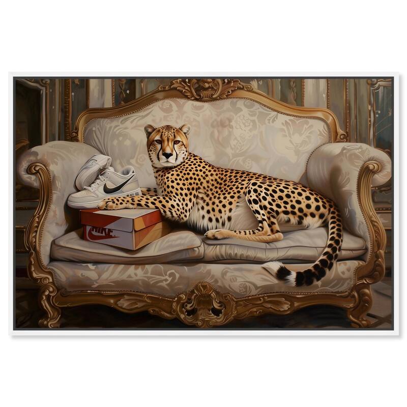 Lounging Sneaker Cheetah Canvas by Art Remedy - White - 30" x 20"