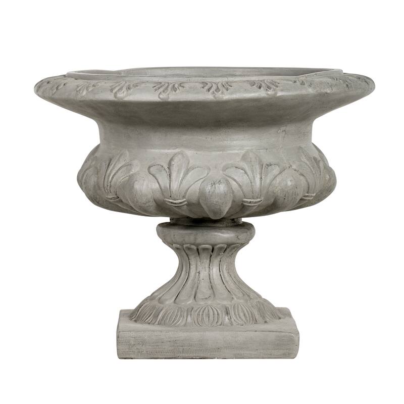 Christopher Knight Home - 18.5"H Classical Floral-Carved MGO Pedestal Urn Planter for Garden & Front Porch