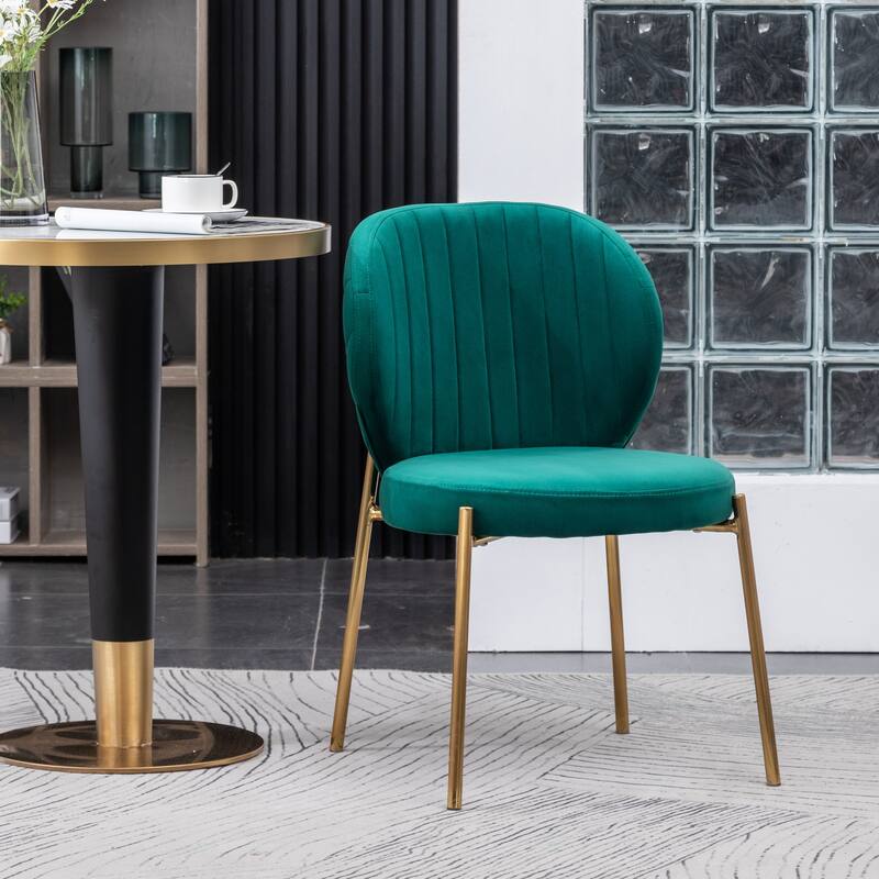 Modern Velvet Dining Chair with Round Cushions, Curved Backrest, Metal Legs for Dining Room Kitchen Living Room Bedroom