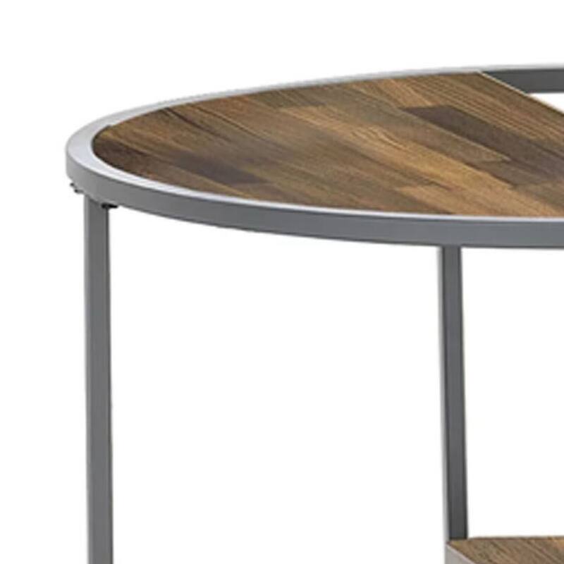 24 in. Brown and Gray Round Wood End Table, Sturdy Build End Side Table for Living Rooms