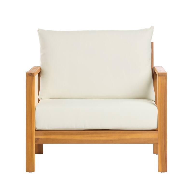 Christopher Knight Home - Arno Mid-Century Modern Outdoor Acacia Wood Sofa Seating Set with Cushions and Coffee Table