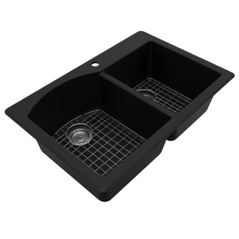 Karran Drop-In Quartz 33 in. 1-Hole 60/40 Double Bowl Kitchen Sink Kit