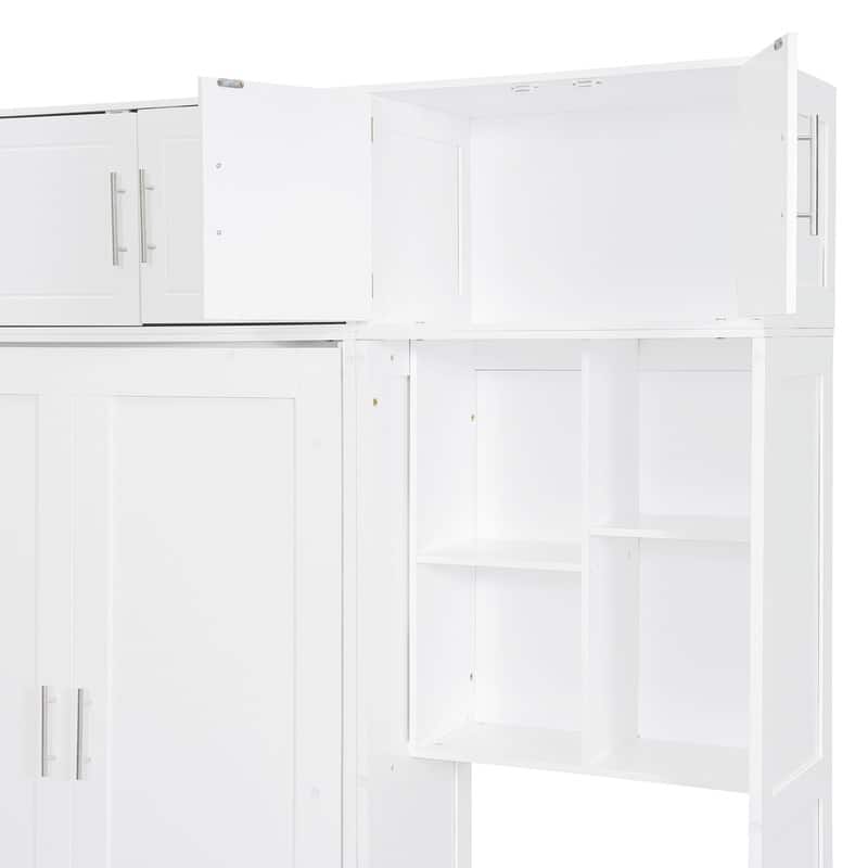 Full Size Wall Murphy Bed with Desk, Top Cabinet and Storage Shelves, Space Saving Foldable Bed,White