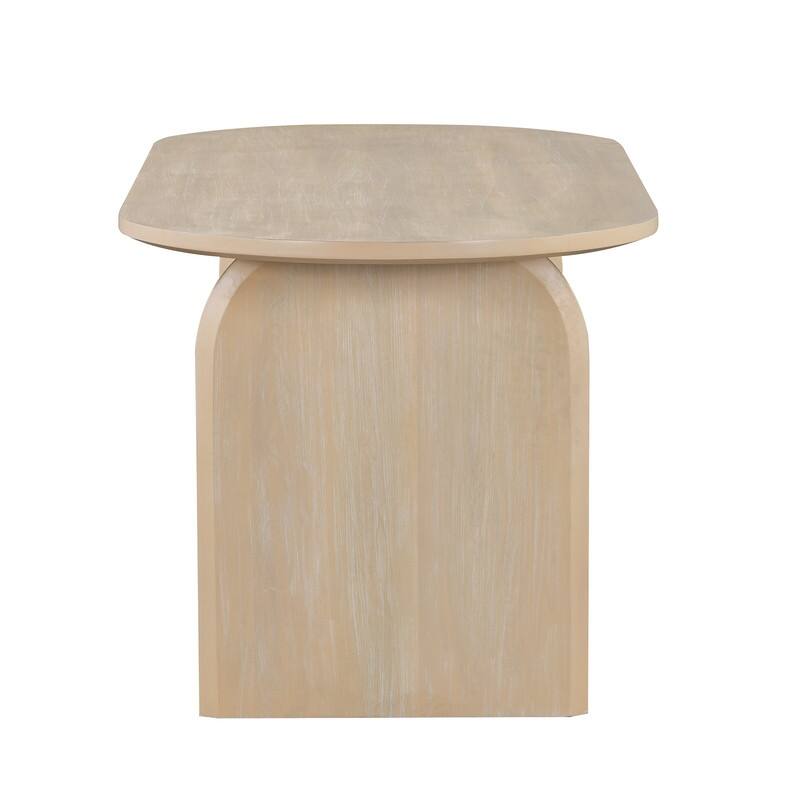 Oval Dining Table Set for 6 with Rattan Backrest Chair, 6-Piece Mid Century Modern Farmhouse Table with Chairs and Bench