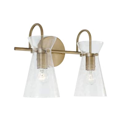 Mila 2-light Bath/ Vanity Fixture w/ Clear Half-Crackle Glass