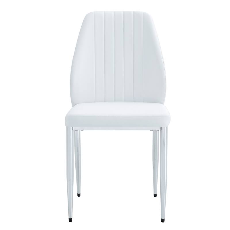 Modern 8 Piece Adjustable Height PU Dining Chair with Extended Backrest, Metal Legs for Dining Room Kitchen Living Room Bedroom
