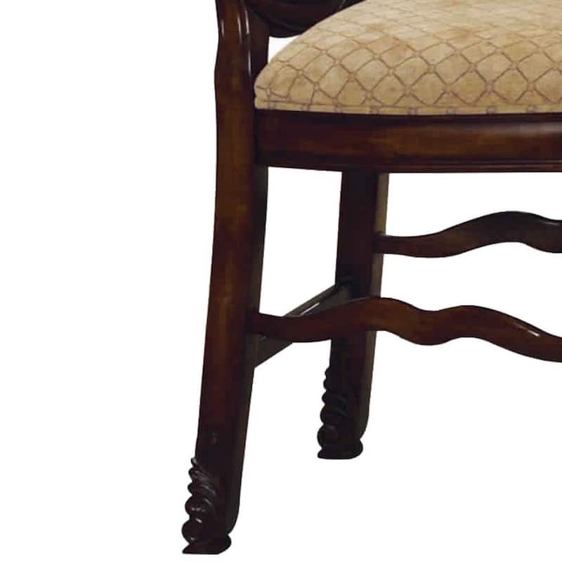 Set of 2 24-Inch Counter Height Chairs Beige Fabric with Crown Top Back - 21 L x 26 W x 47 H Inches
