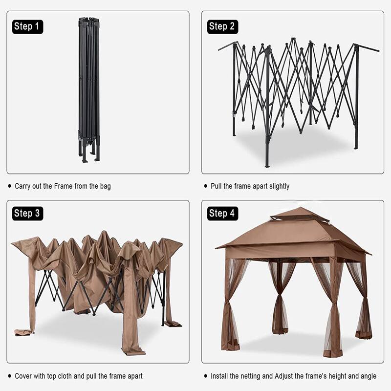 11x11ft Pop Up Gazebo Canopy with Removable Netting, Double Layer Top, Sandbags Included