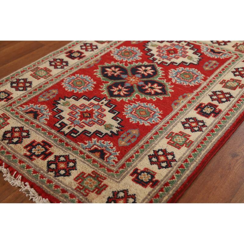 Red Kazak Oriental Accent Foyer Rug Hand-Knotted Wool Carpet - 2'0"x 3'0"