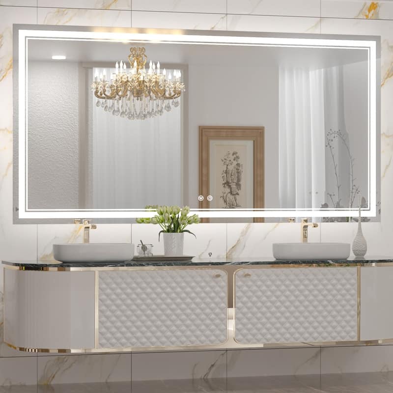 KEONJINN LED Lighted Bathroom Vanity Mirror 3 Colors Lights Wall Mirror - 72x36