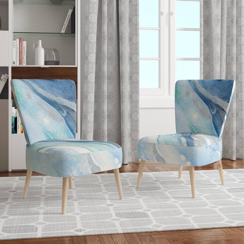 Designart "Blue Silver Spring II" Upholstered Modern Lake House Accent Chair - Arm Chair