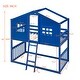preview thumbnail 9 of 16, Modern & Rustic Style Twin Over Twin Size Solid Wood Frame House Bunk Bed With Ladder and Roof, No Spring Box Needed