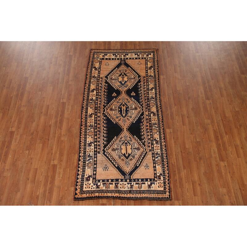 Handmade Oriental Vegetable Dye Qashqai Persian Vintage Area Rug - 4'0"x 8'4"