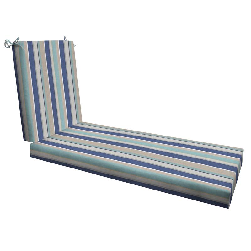 Textured Chaise Lounge Cushion - 22.5" wide x 70" long x 45" deep x 3.5" thick - Stripe Blue & Beige