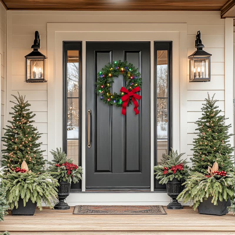 Pre-Lit Artificial Battery Operated Pine Christmas Wreath - 18" - LED Multicolor